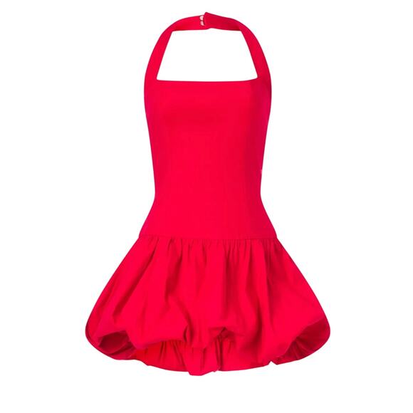 Reformation Red Bubble Hem Mini Dress SIZE 6 Cocktail Party Halter Designer $218 - Picture 5 of 11